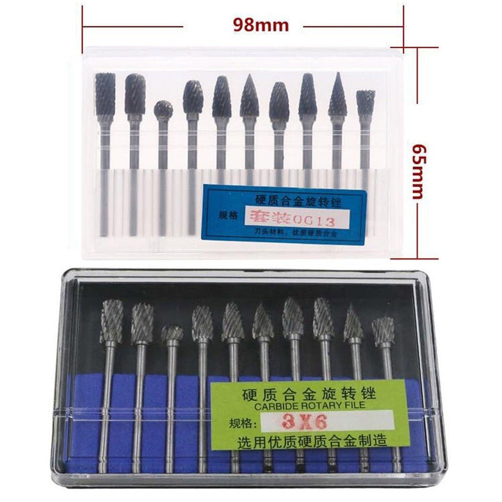 10 PCS / Set Hard Alloy Tungsten Steel Grinding Head Double Pattern Rotating Milling Cutter Head Root Carving Knife, Style:, Transparent Box, Blue Box - laboratorydeal