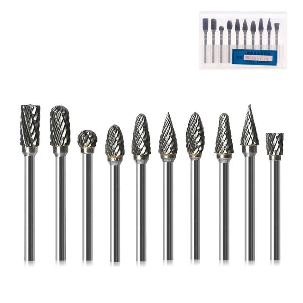 10 PCS / Set Hard Alloy Tungsten Steel Grinding Head Double Pattern Rotating Milling Cutter Head Root Carving Knife, Style:, Transparent Box, Blue Box - laboratorydeal