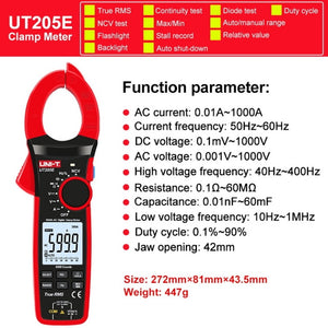 1000A 42mm Jaw Size Digital Clamp Meter AC DC Voltage Detector, UT205E 1000A, UT208B 1000A
