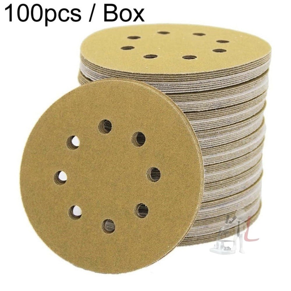 100pcs / Box 5 Inch 8 Holes Round Disc Sanding Sandpaper 125mm Yellow Sand Flocking Sheet, P60, P80, P100, P120, P150, P180, P220, P320, P400, P600, P800 - laboratorydeal