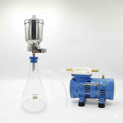 Filtration Assembly with Stainless Steel Filter Holder, Borosilicate Glass Flask 1000ml, Oil Free Vacuum Pump 15 Ltrs/Min, 1 Meter Silicon Pipe