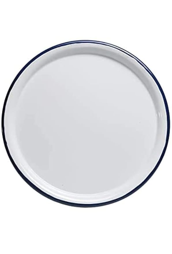 Enamel Pro-Spec Enamelware Plate, White with Blue Rim, 30 cm, for Jewellery, Surgical and Food Works