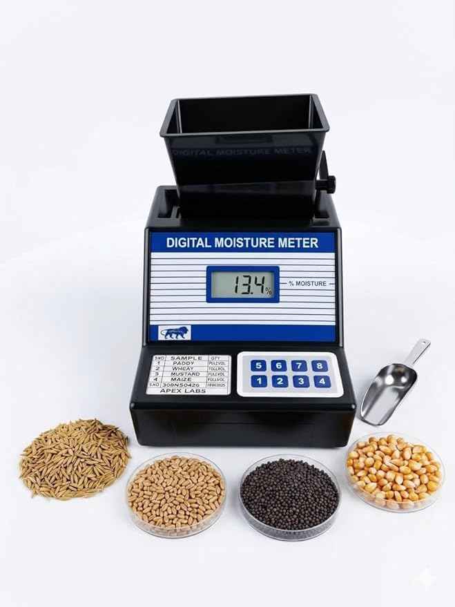 Digital Grain Moisture Meter for Paddy, Wheat, Maize & Mustard, Battery Operated, Portable, with Carrying Bag