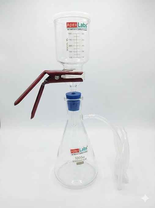 Vacuum Filtration Assembly Kit, Borosilicate Glass, 1000ml Filtering Flask, 300ml Graduated Funnel, with Aluminum Clip