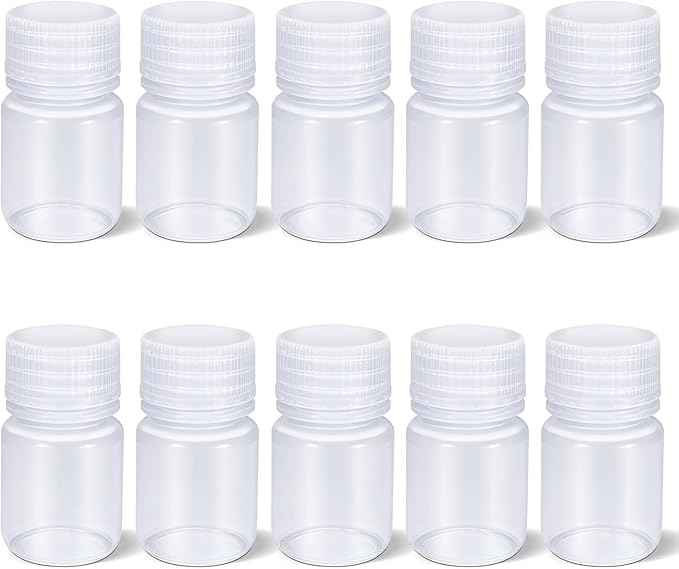10 Pcs 1OZ/30ML Plastic Reagent Bottle, Laboratory Grade Polypropylene Wide Mouth with Screw Cap, Plastic Sample Bottles for Scientific Classrooms or Storage at Home