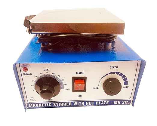 2 Litre Magnetic Stirrer with Hot Plate - 350°C Max Temperature, 2000 RPM, Stainless Steel Top, Includes Free Teflon Coated Magnetic Stir Bar Rotor, Professional Laboratory Hotplate Stirrer