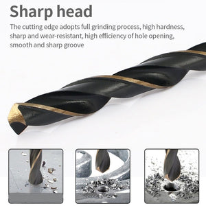 14mm Steel Plate High - Speed Steel 4341 Black Yellow Twist Drill, 5 PCS 9.0mm, 5 PCS 9.5mm, 5 PCS 10mm, 5 PCS 10.5mm, 5 PCS 11mm, 5 PCS 11.5mm, 5 PCS 12mm, 5 PCS 12.5mm, 5 PCS 13mm, 5 PCS 13.5mm, 14mm, 16mm - laboratorydeal