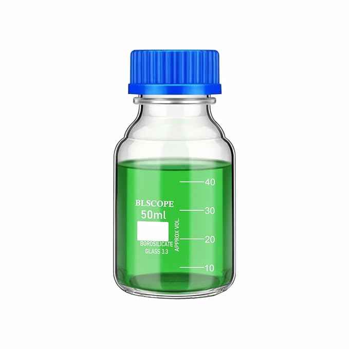 Borosilicate Glass Storage Reagent Bottle | 50ml Pack of 1 for Chemistry, Lab Laboratories Cosmetics Perfume Making Use