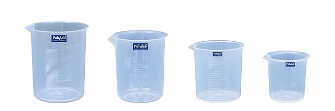 Polylab Plastic Science Beaker Measuring Cup Combo Pack Set of (4PCS)(Size:50ML / 100ML / 250ML / 500ML)