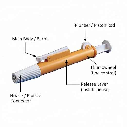 Pipette Pump 10 ml Easy Liquid Handling & Dispensing Device for Laboratory Use | Accurate Pipetting with Vacuum System Ergonomic, Reusable Lab