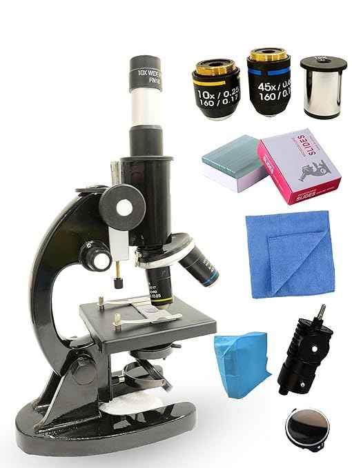 Black Compound Student Microscope With 10X & 45X Objective and 10X & 15X EYEPIECE ISO 9001:2015 CERTIFIED,GOVT. APPROVED BRAND