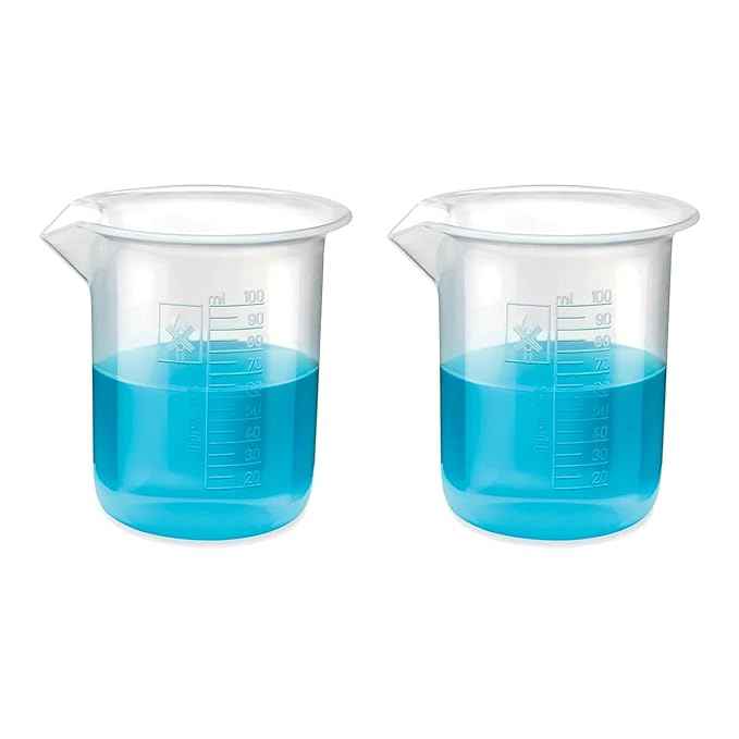 Plastic Beaker | Reusable Polypropylene Measuring Beakers | 100ml Pack of 2 | Professional Science Graduated Beakers | Used for School,College,Scientific Laboratory Kitchen