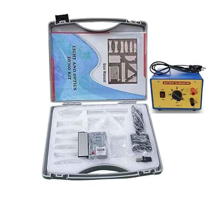 Light and Optics Demo Kit with Battery Eliminator 12V 3 Ampere| Physics Educational Experiment Set for Students & Teachers | Optical Lens, Prism, Mirror, Laser Ray Box with Carry Case
