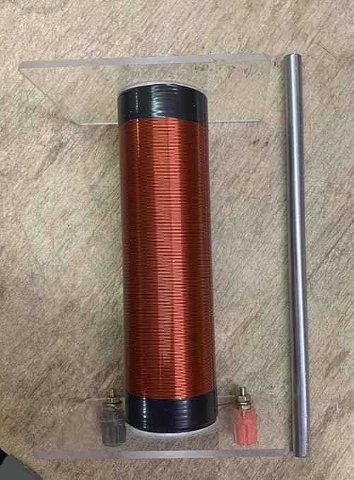 Air Core Solenoid Laboratory Induction Coil with 8mm Iron Rod | 560 Turns, 5.5cm Inner Diameter | Physics Electromagnetism Experiment Apparatus for Students & Schools