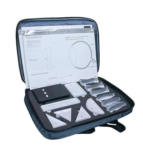 Light and Optics Class Demo Kit - Experience The Concepts of Lenses | 12 Acrylic Lenses, Ray Box with 3 Beam of Light | Practice Sheets | Physics