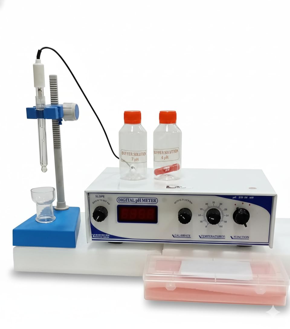 Digital pH Meter with 2 Point Calibartion, LCD Display, pH Buffer Soluitions 4 and 7 pH, With pH Electrode Table Top pH Meter
