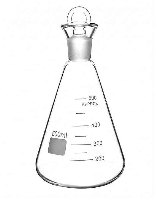 Iodine Flask & Stopper, Heavy Duty Borosilicate Glass Flask Interchangeable Stopper Narrow Mouth Flask, Conical Shape