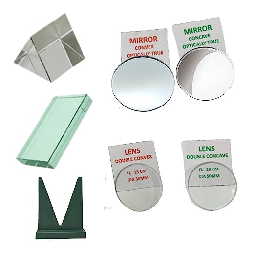 WKM Optics Activity Set – 7 Piece Light Experiment Kit with Different Lens, Prism, Glass Slab & Mirror Stand for School & College Science Learning