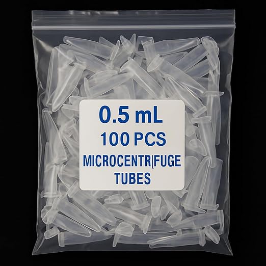Laboratory Microcentrifuge Tubes, 0.5ml Capacity, Pack of 100, Clear Polyproyplene