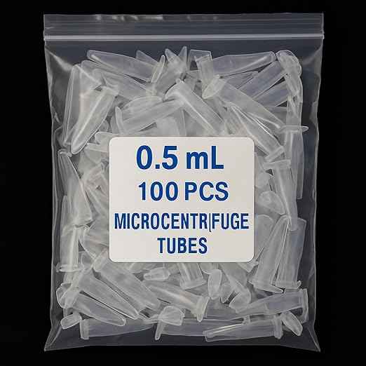 Laboratory Microcentrifuge Tubes, 0.5ml Capacity, Pack of 100, Clear Polyproyplene