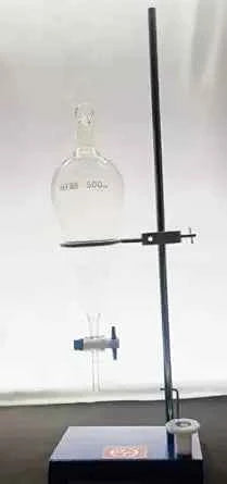 Borosilicate Glass Separating Funnel with Stand, Glass and plastic Stopper with PTFE Stopcock (500ML)