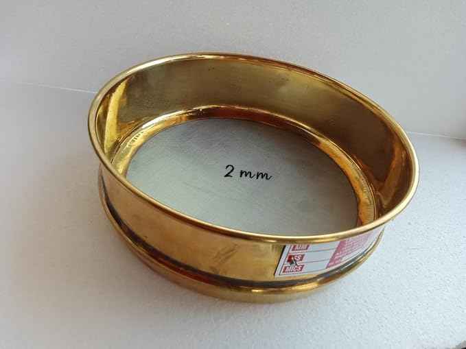 Test Sieve 8'' (20 cm) 2 mm Stainless Steel Mesh with Brass Frame (ASTM No. 10) (2.00 mm)