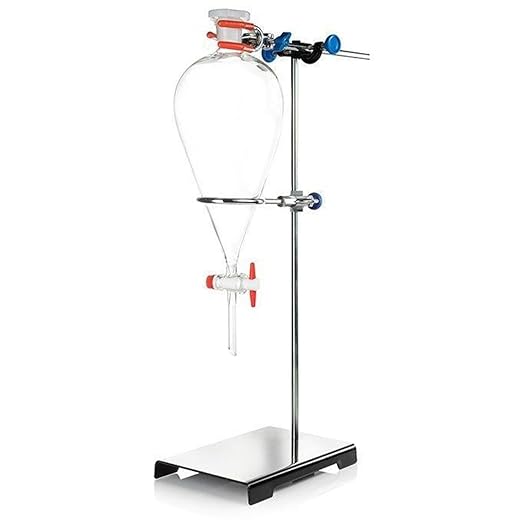 Borosilicate Glass Separating Funnel with Stand, Glass-Plastic Stopper & PTFE Stopcock (2000ML)
