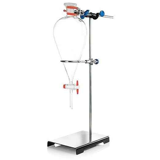 Borosilicate Glass Separating Funnel with Stand, Glass-Plastic Stopper & PTFE Stopcock (2000ML)