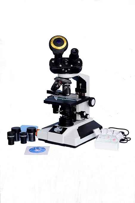 ESAW Pathological Doctor Compound Student Binocular Microscope, 40X-1500X Mag., Led Illumination with SEMI-PLAN ACHRO OBJECTIVES and 3MP CMOS CAMERA AND KIT(containing 5 Prepared Slides+5 Blank Slides+cleaning cloth+dust cover)