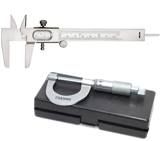 Vernier Caliper+Screw Gauge 25mm combo pack of 2 Micrometer Slide 12.5cm metallic for Measurement of Round Objects and depth used in Industrial,Home or General use