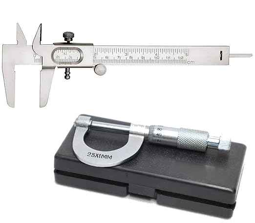 Vernier Caliper+Screw Gauge 25mm combo pack of 2 Micrometer Slide 12.5cm metallic for Measurement of Round Objects and depth used in Industrial,Home or General use
