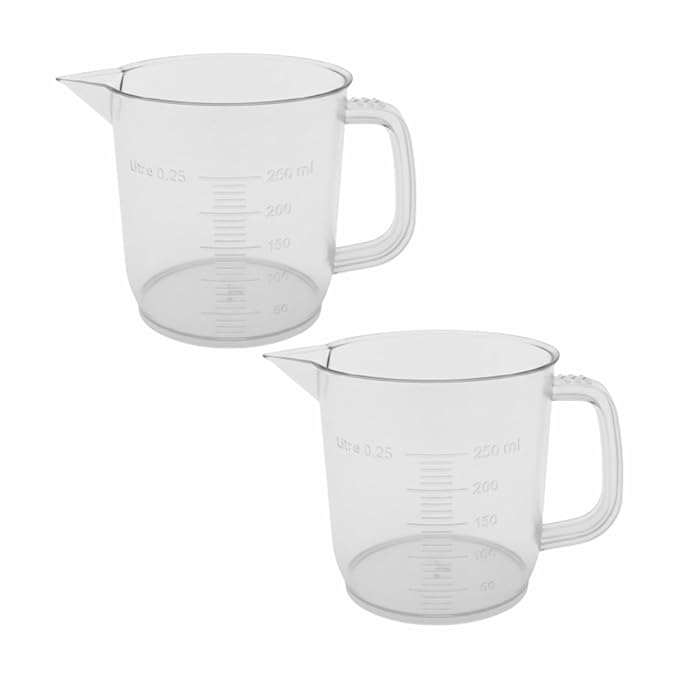 Polypropylene Measuring Jug 250ml with Graduation Mark Pack of 2 for Professional Laboratories Classrooms, Household Perfume Making