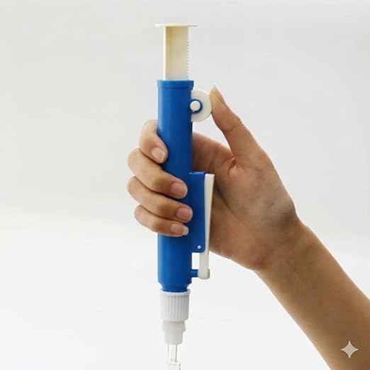 2 mL Pipette Pump, Red, Manual Pipettor with Rotated Thumbwheel, Drain Button, Cone Nozzle for Serological Pipettes, Laboratory Liquid Handling