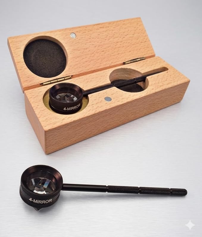 4 Mirror Gonioscope Lens in Case with Handle Black - Four-Mirror Glass Gonio Lens for Static and Dynamic Gonioscopy with 360° Anterior Chamber Views