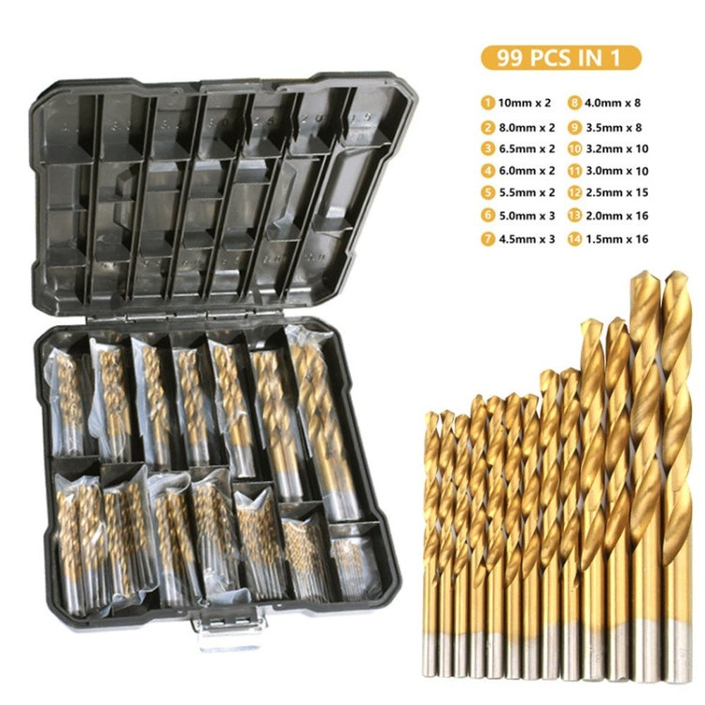 99 - in - 1 Titanium Drill Bit Set High - Speed Steel Drill Bits - laboratorydeal