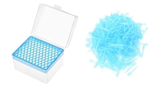 Laboratory Micropipette Tips, 1 mL Graduated, 500 Pieces with 100-Well Storage Box, Sky Blue