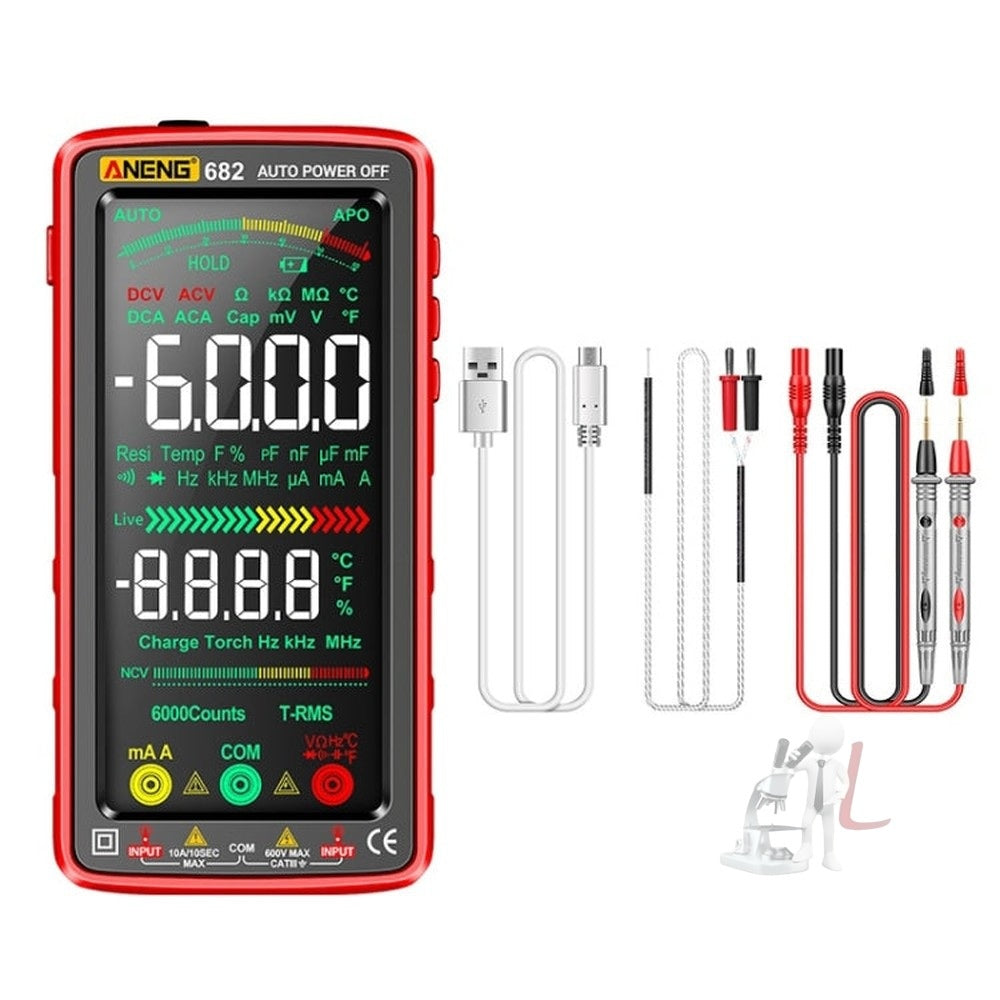 ANENG 682 Smart VA Reverse Display Automatic Range Rechargeable Multimeter, 682 Red, 682 Black