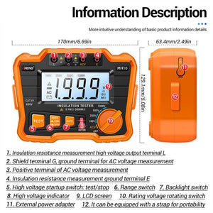 ANENG MH10 Digital High Precision Insulation Resistance Tester, Orange, Blue