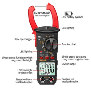 ANENG ST180 Digital Display Clamp AC & DC Intelligent Voltage Multimeter, Red, Black, Yellow