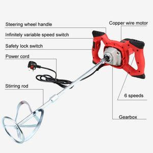 AOTUO 220V High Power Industrial Grade Electrical Mixer Handheld Concrete Paint Mixer, EU Plug Red, EU Plug Blue - laboratorydeal
