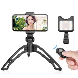 APEXEL Portable Handheld Lazy Live Broadcast Desktop Folding Universal Bluetooth Tripod Phone Holder with Flashlight - laboratorydeal