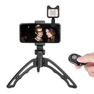 APEXEL Portable Handheld Lazy Live Broadcast Desktop Folding Universal Bluetooth Tripod Phone Holder with Flashlight - laboratorydeal