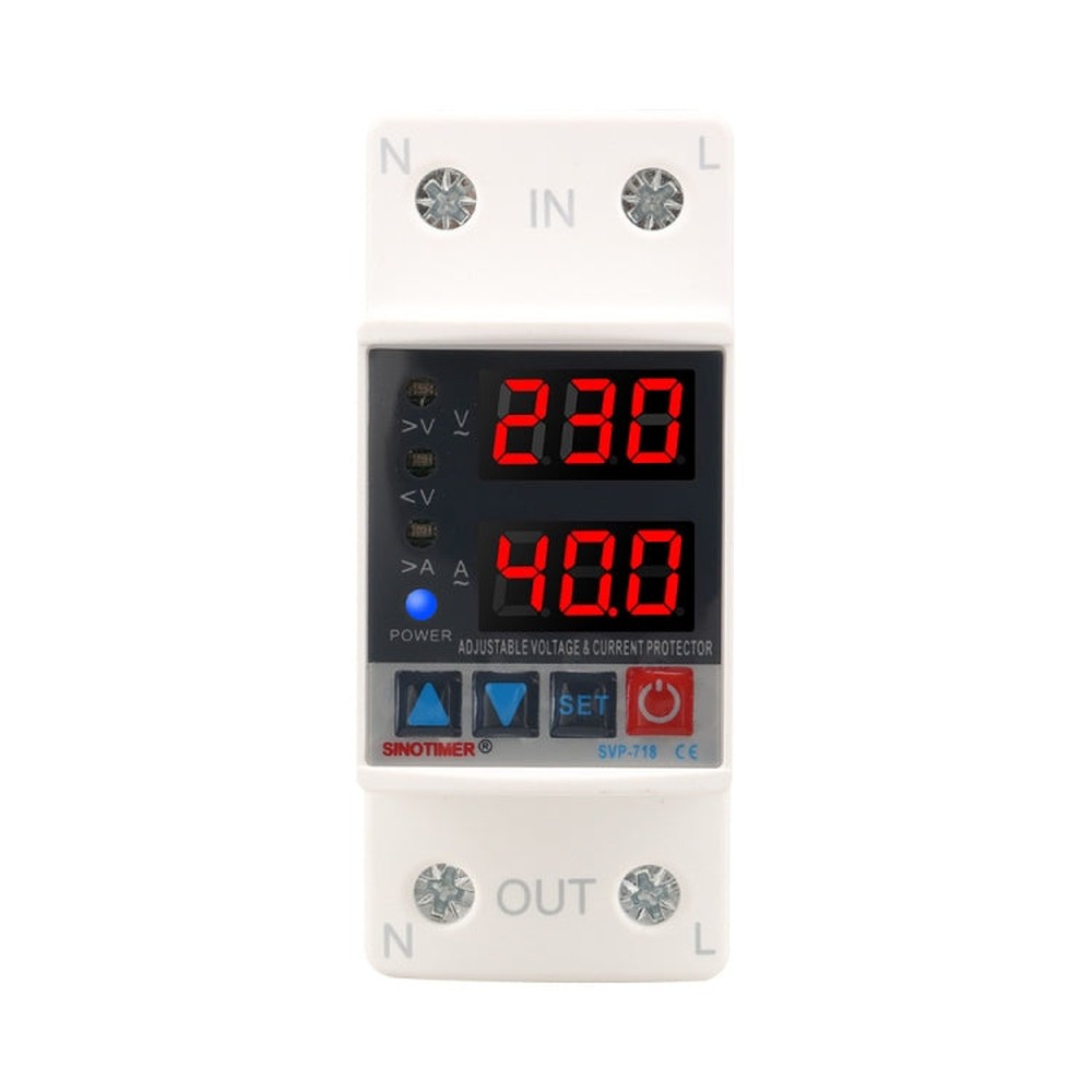 Adjustable Self-resetting Intelligent Over-voltage and Under-voltage Protector 220V AC, SINOTIMER SVP-718 40A, SINOTIMER SVP-718 63A