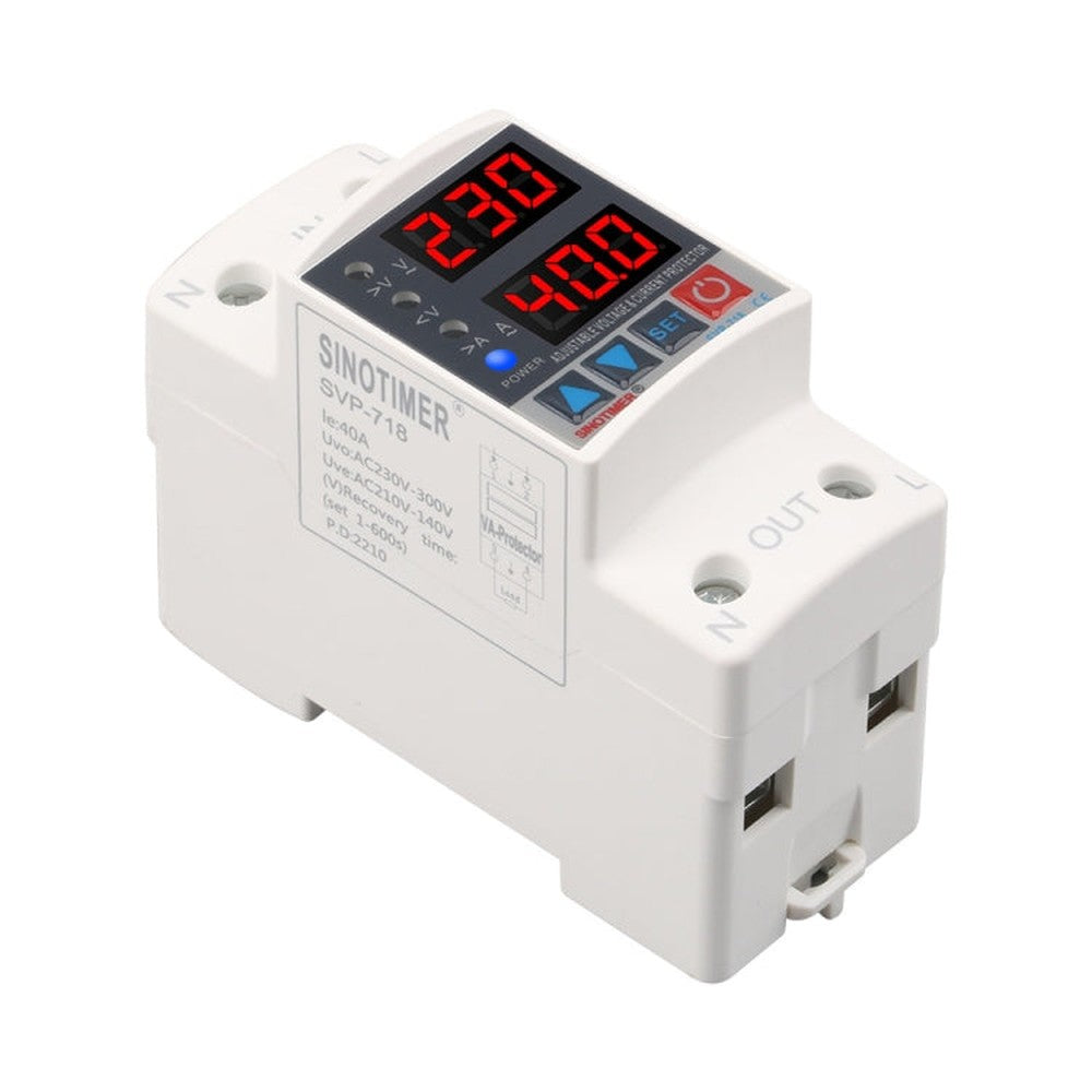 Adjustable Self-resetting Intelligent Over-voltage and Under-voltage Protector 220V AC, SINOTIMER SVP-718 40A, SINOTIMER SVP-718 63A