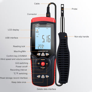BENETECH GT8911 Handheld Digital LCD Hot Wire Anemometer, GT8911 Hot Wire Anemometer