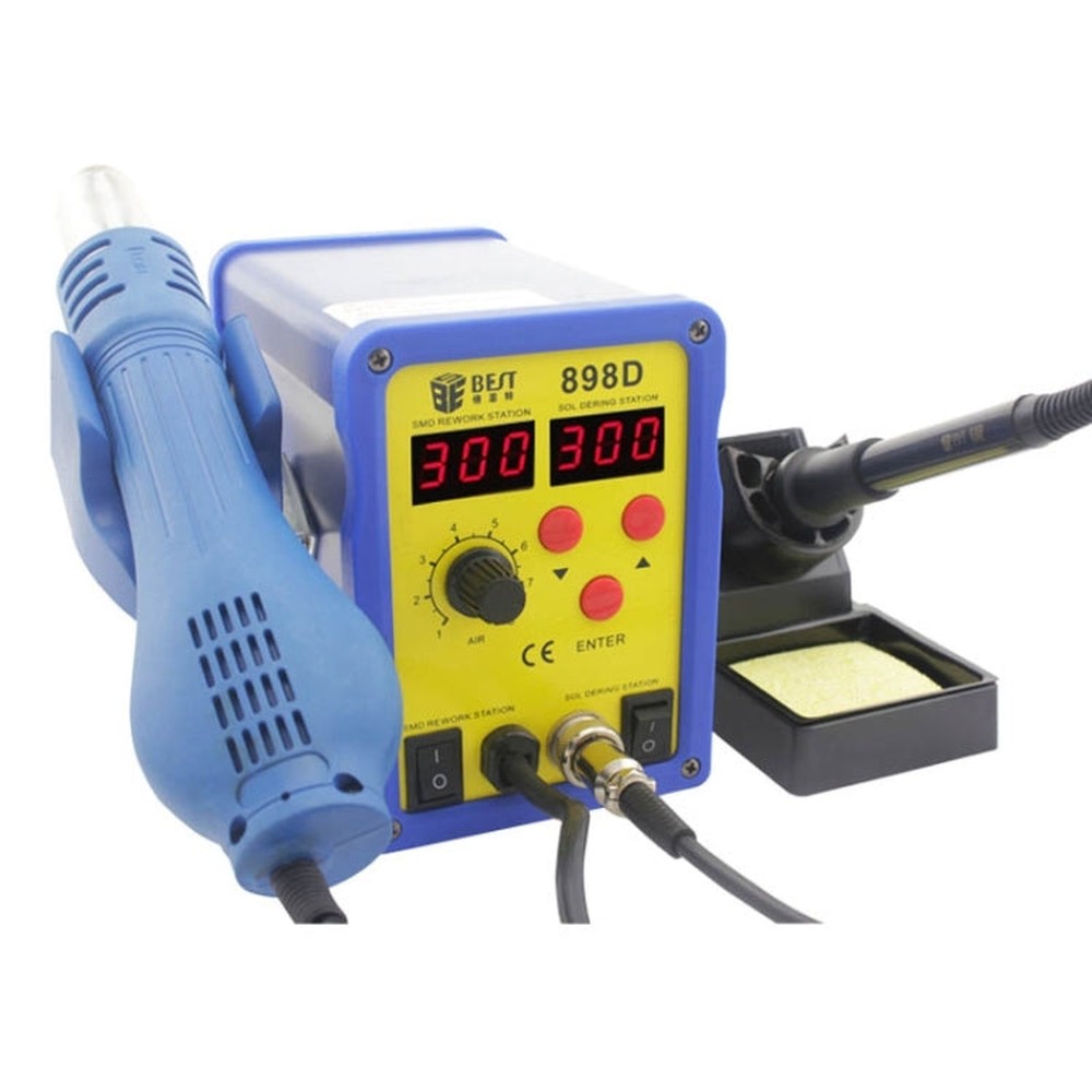 BEST BST-898D 2 in 1 AC 220V 720W LED Displayer Helical Wind Adjustable Temperature Unleaded Hot Air Gun + Solder Station & Soldering Iron, BST-898D EU Plug, BST-898D US Plug