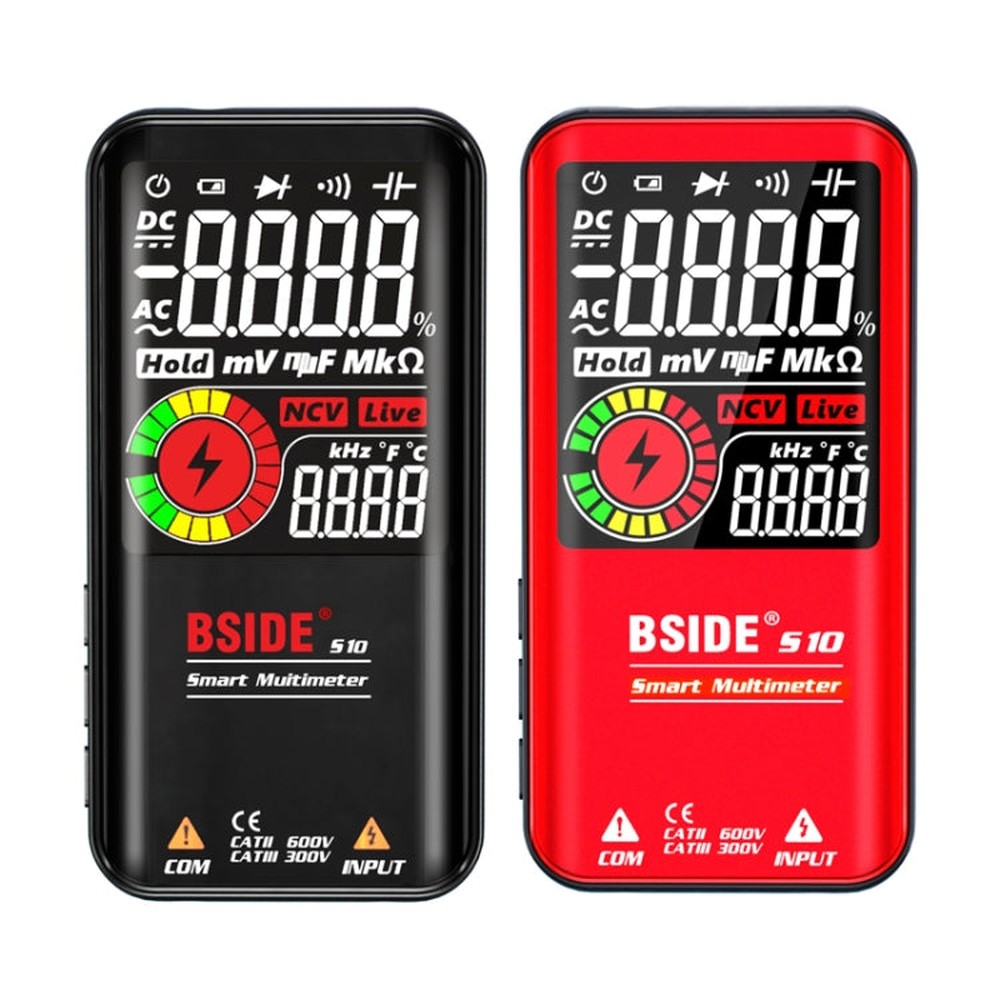 BSIDE Digital Multimeter 9999 Counts LCD Color Display DC AC Voltage Capacitance Diode Meter, S10 Dry Battery Version (Black), S10 Dry Battery Version (Red), S11 Recharge Version (Black), S11 Recharge Version (Red)