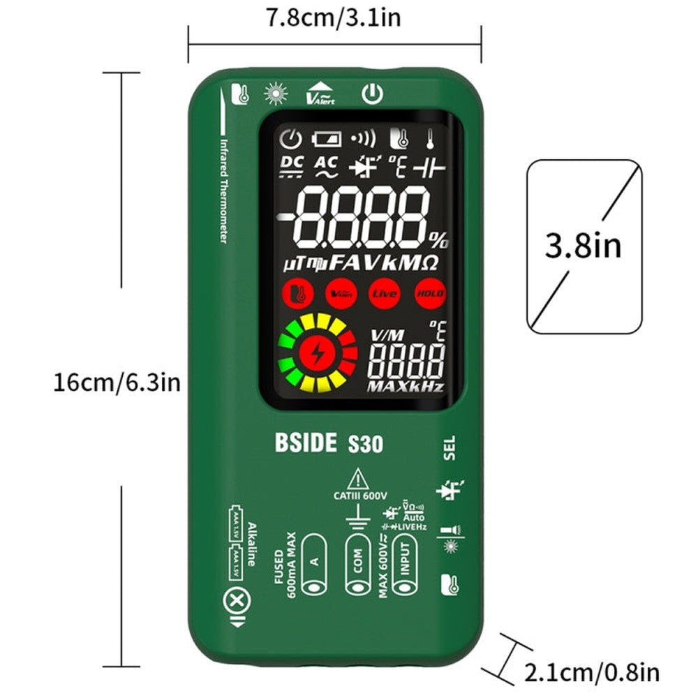 BSIDE S30 Smart Color Screen Infrared Temperature Measurement Multimeter, S30 (Green), S30 (Red), S30 (Black)