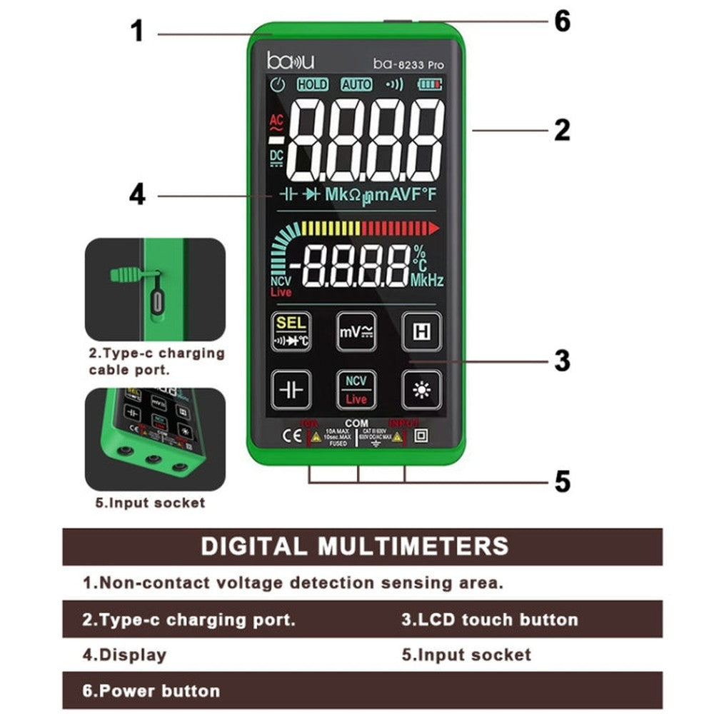 Baku BA-8233 Pro Electric Maintenance Resistor Current Touch Screen Digital Universal Mulitmeter, BA-8233