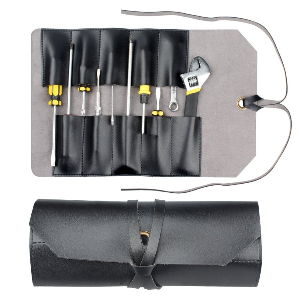 CL97 Multi - Function Toolkit Bundled Leather Tool Bag Double Thickened Two - Purpose Wrench Bag, Black, Brown - laboratorydeal
